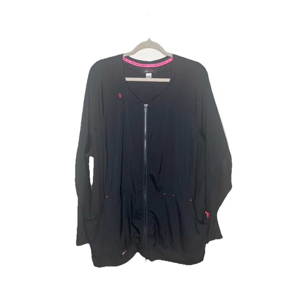 Koi Lite Clarity Black Full Zip Jacket Womens 3XL Scrub Top Long Sleeve